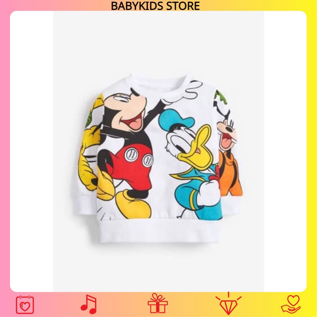Áo nỉ dài tay áo dài tay thu đông bé trai H&M chất họa tiết Mickey Lion hàng xuất Âu Mỹ