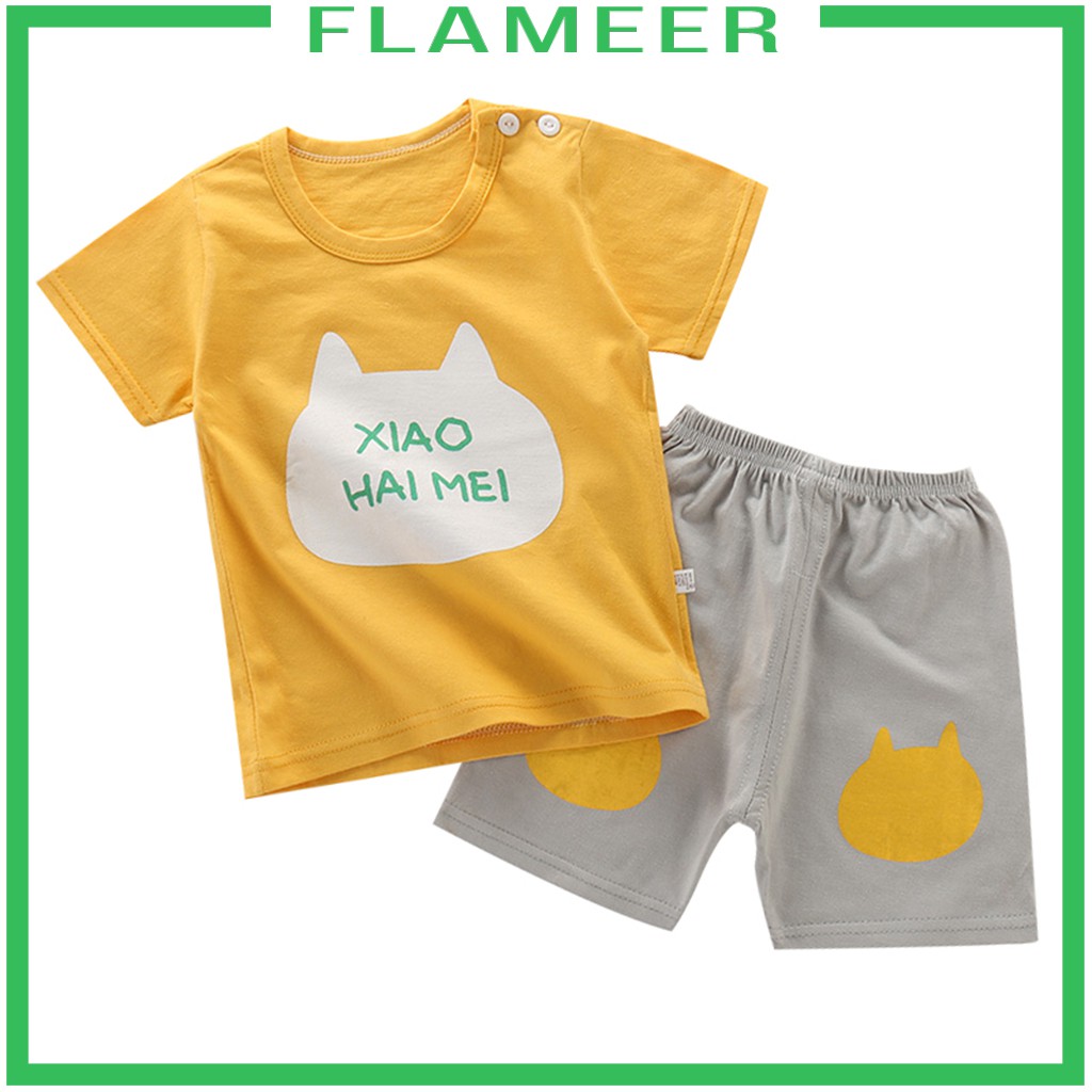 [FLAMEER]  9M-5Y Toddler Kids Short Sleeve T-shirt and Shorts Pants Set 2pcs