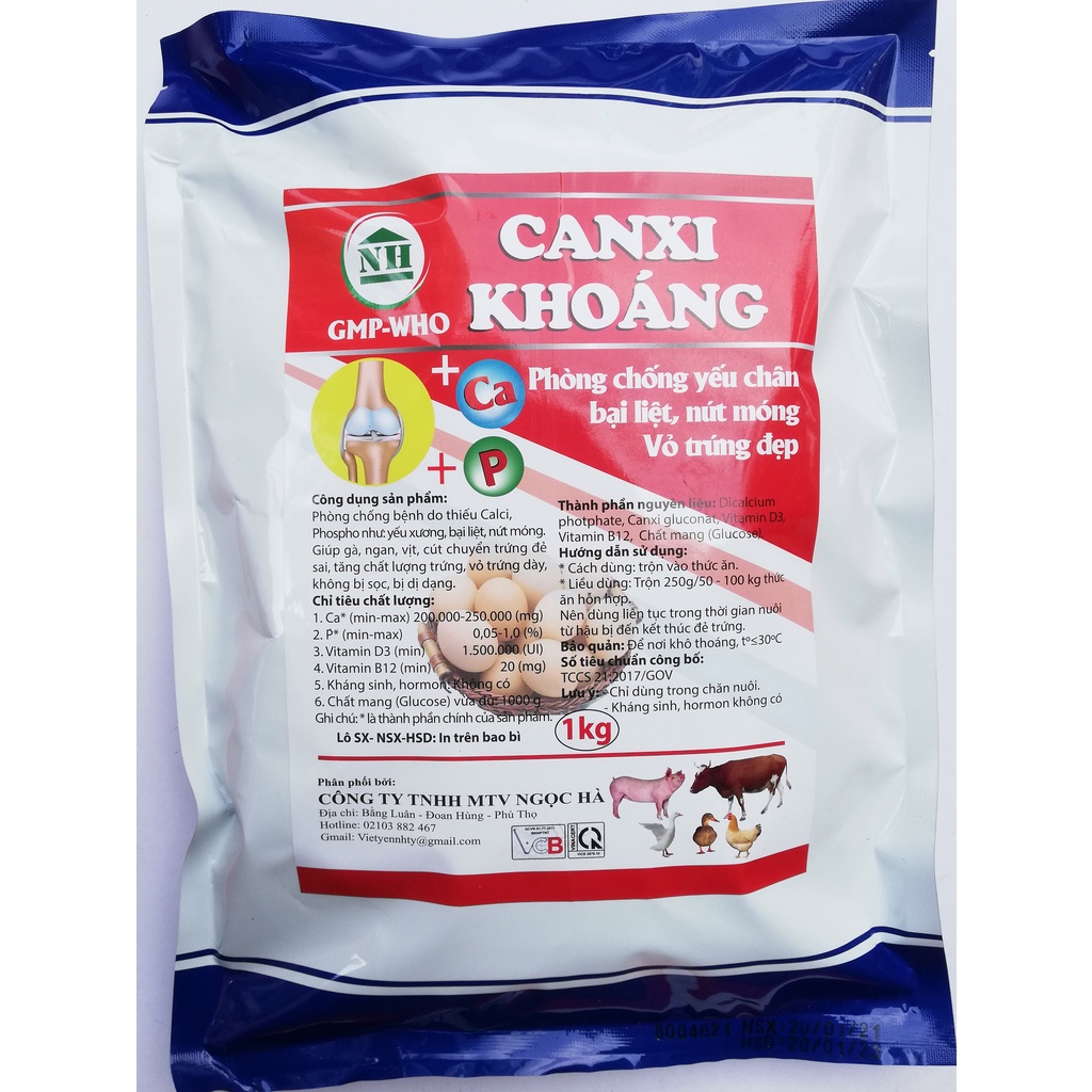3kg CANXI KHOÁNG Phòng bại liệt, nứt móng, vỏ trứng đẹp cho gia súc, gia cầm, gà đá, gà chọi, chim cảnh, chó, mèo