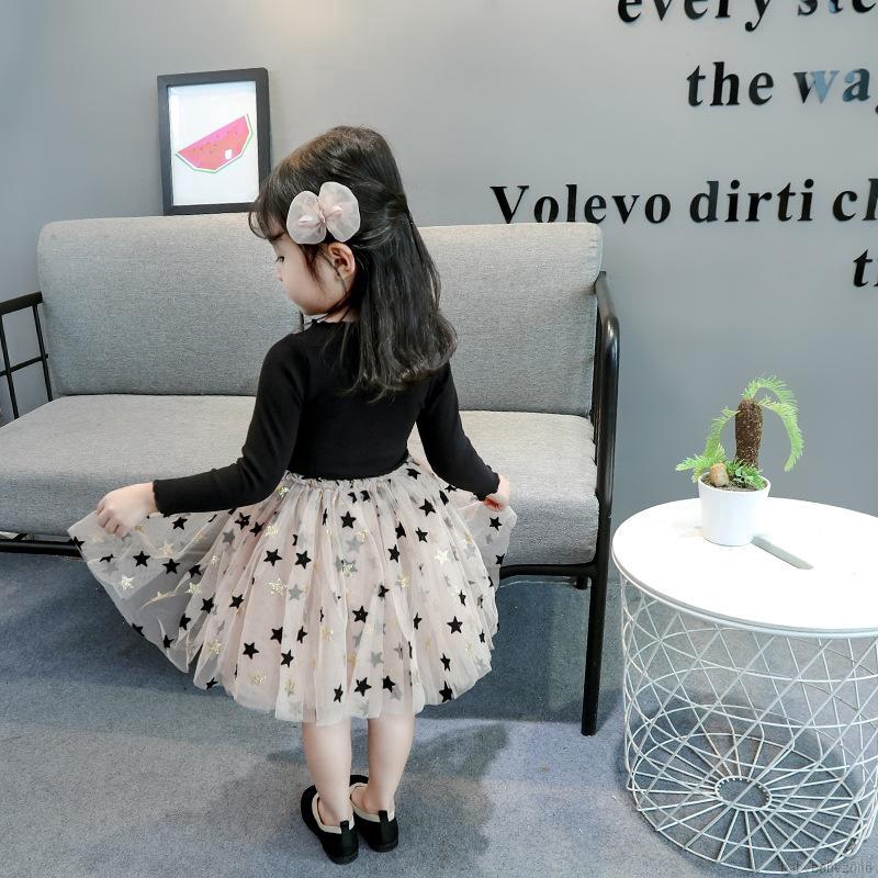 Đầm bé gái tay dài phối lưới họa tiết ngôi sao