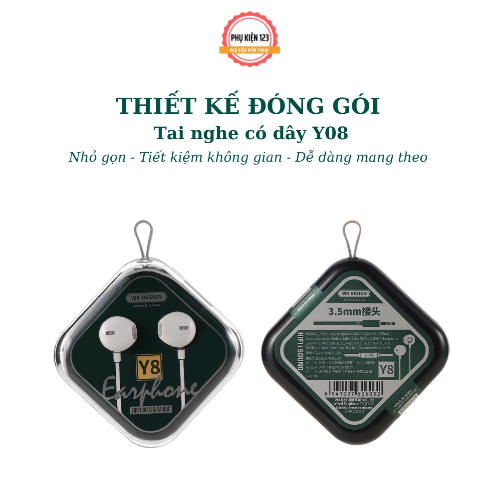 Tai nghe có dây Wekome Y8 tích hợp đàm thoại, nghe nhạc, chơi game
