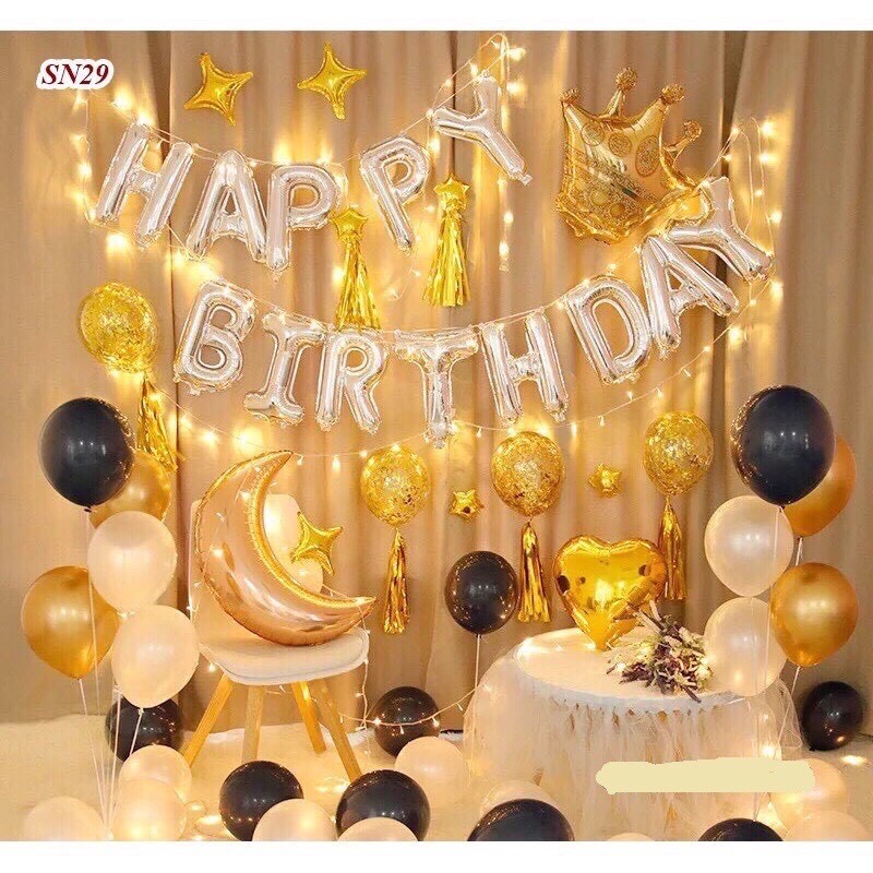 [ Tặng Đèn led ] Set❤️bóng trang trí sinh nhật❤️Happy Birthday cho bạn và người thương