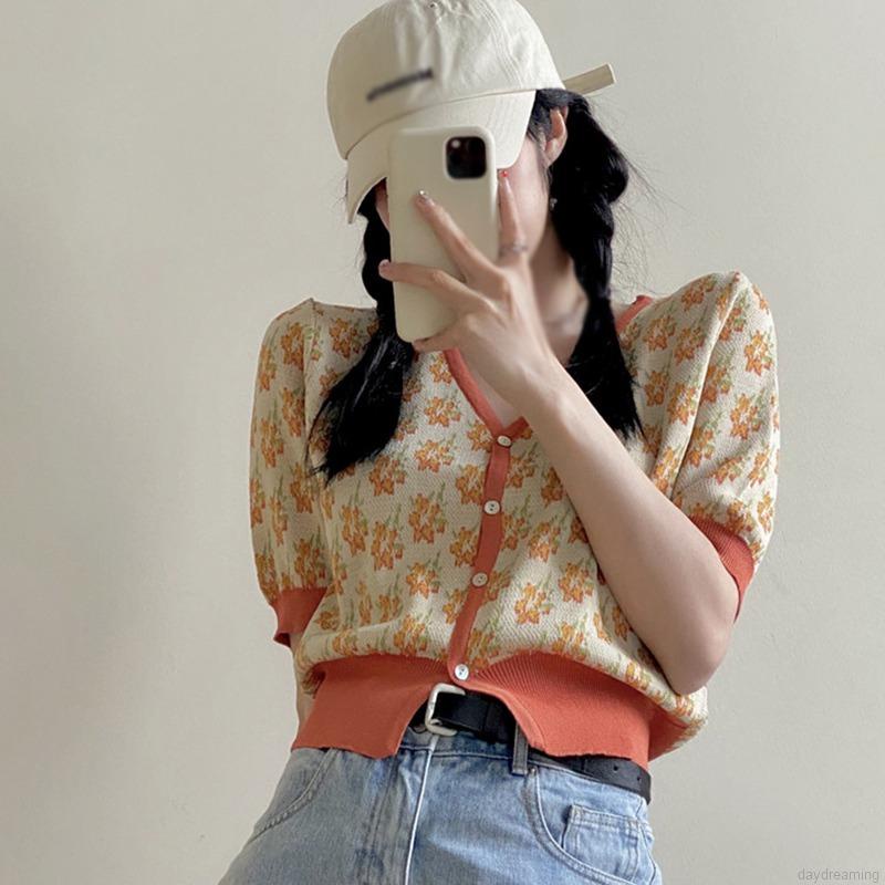 Áo cardigan ngắn tay in họa tiết phong cách cổ điển dành cho nữ