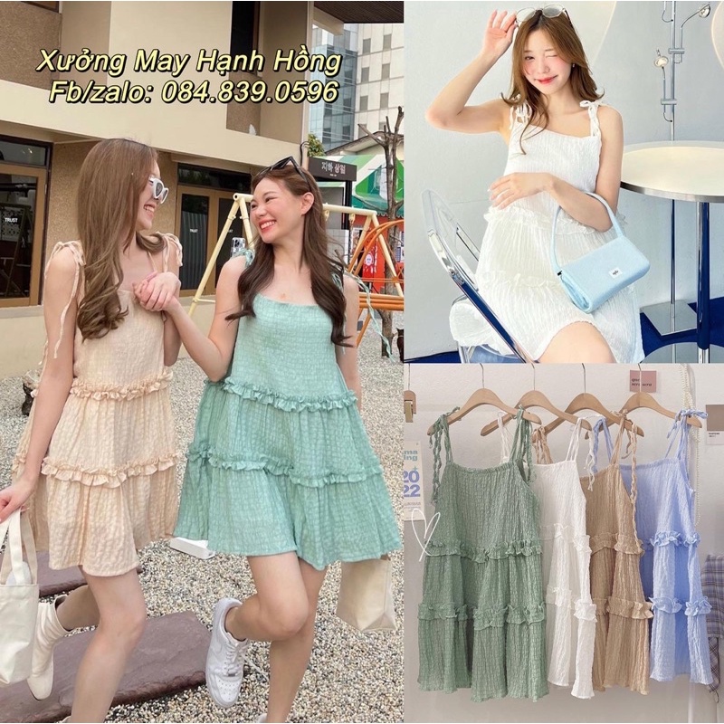 Váy 2 dây chất đũi nhăn, đầm hai dây đi biển