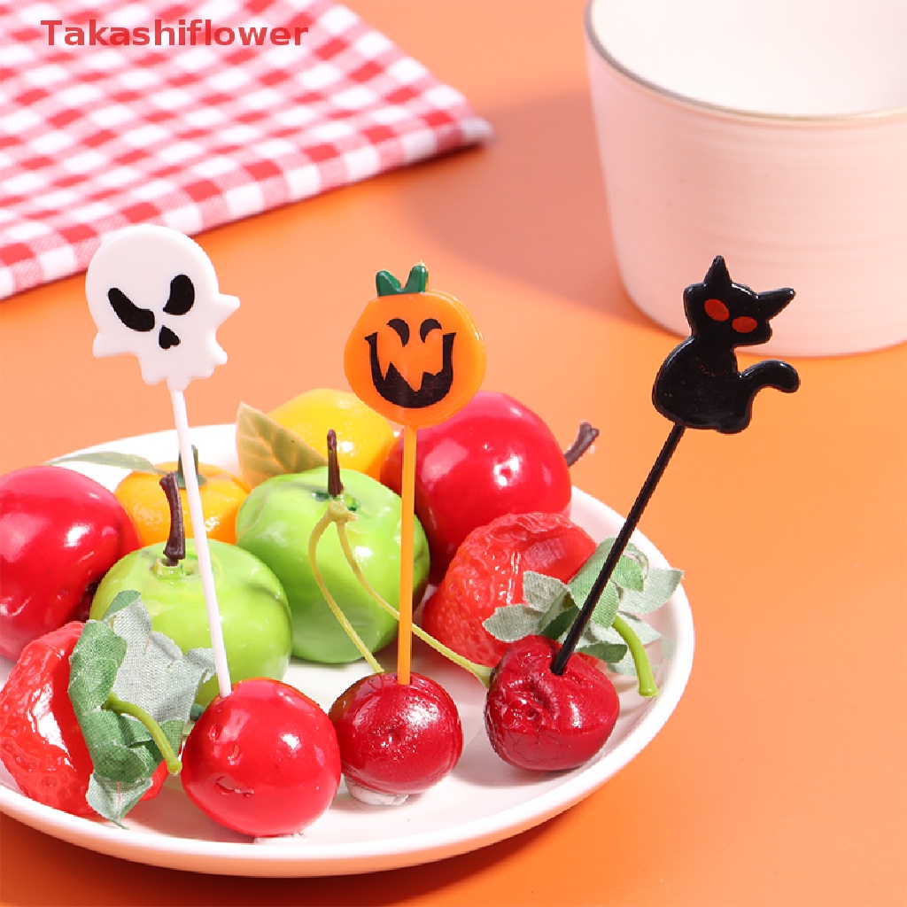 Set 10 Nĩa Ăn Trái Cây Họa Tiết Hoạt Hình Phong Cách Halloween