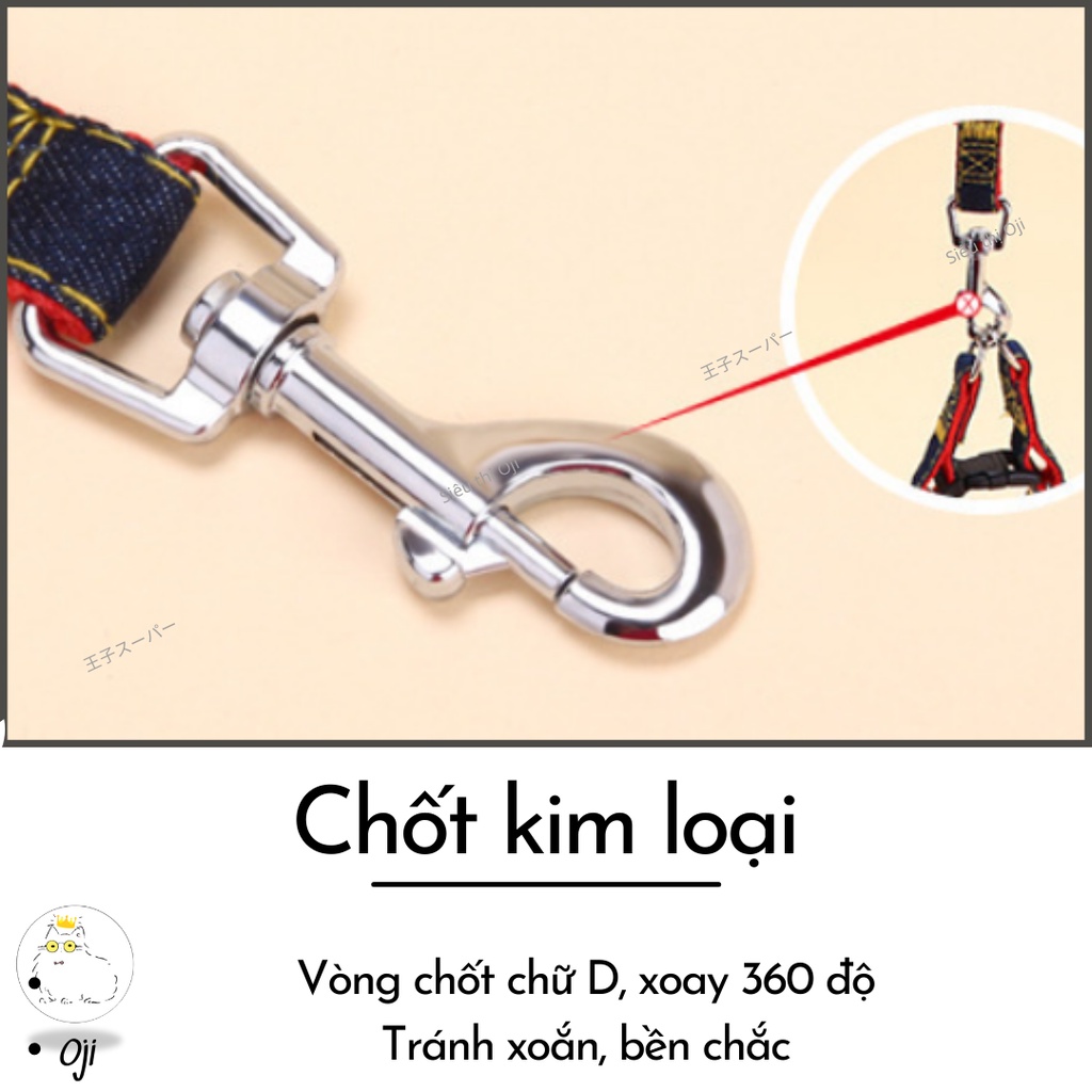 Dây Dắt Chó Mèo, 120 cm, Chống Hằn Cổ, Kèm Yếm Jeans