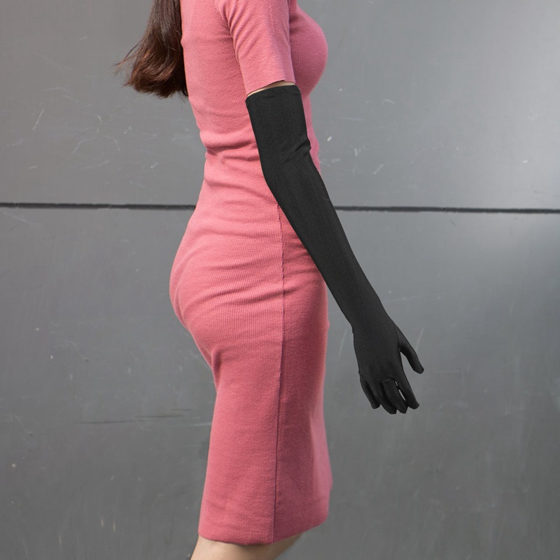 Găng tay satin dài màu đen cho nữ