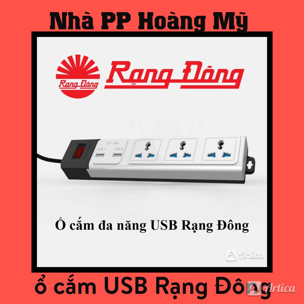 Ổ Cắm Điện Đa Năng Rạng Đông 2 Cổng USB, Sạc Nhanh 5V-2A, Chịu Tải 2500W, Tích Hợp Rơ Le Tự Ngắt