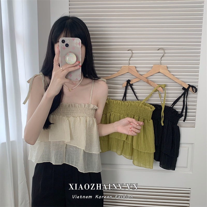 Xiaozhainv Áo Croptop Sát Nách Kiểu Hàn Quốc Thiết Kế Quyến Rũ 3 Màu Lựa Chọn