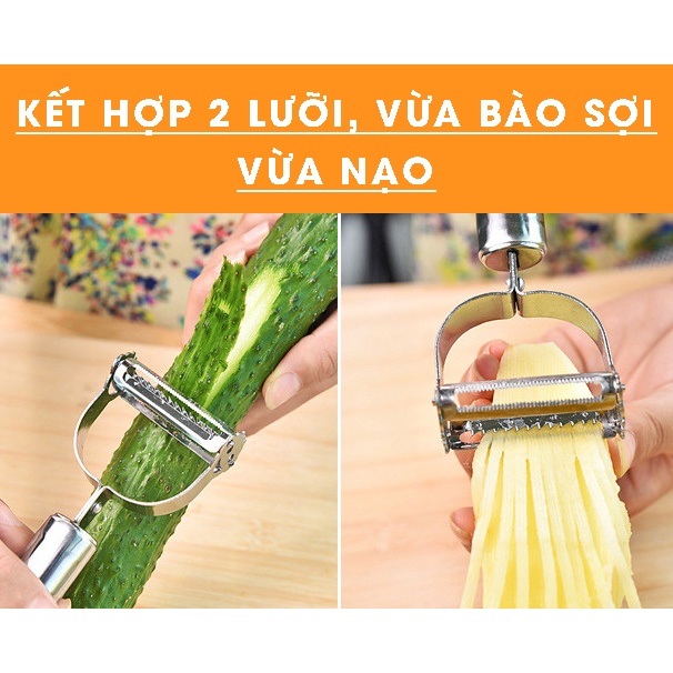 Nạo Củ Quả, Bào Sợi 2 In 1 Đa Năng Bằng Inox Không Gỉ Tiện Lợi