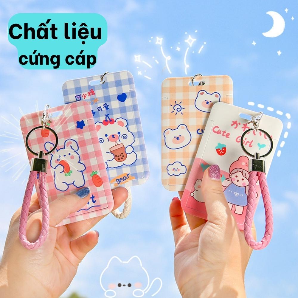THẺ NHỰA ĐỰNG BẢNG TÊN, CARD HOẠ TIẾT HOẠT HÌNH DỄ THƯƠNG CÓ DÂY TREO MÓC KHÓA