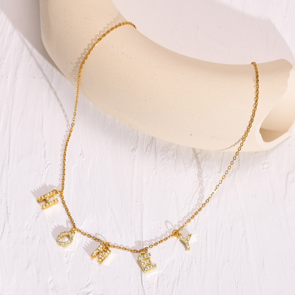 Vòng cổ VNOX mạ vàng 14K mặt khắc chữ thời trang cho nữ