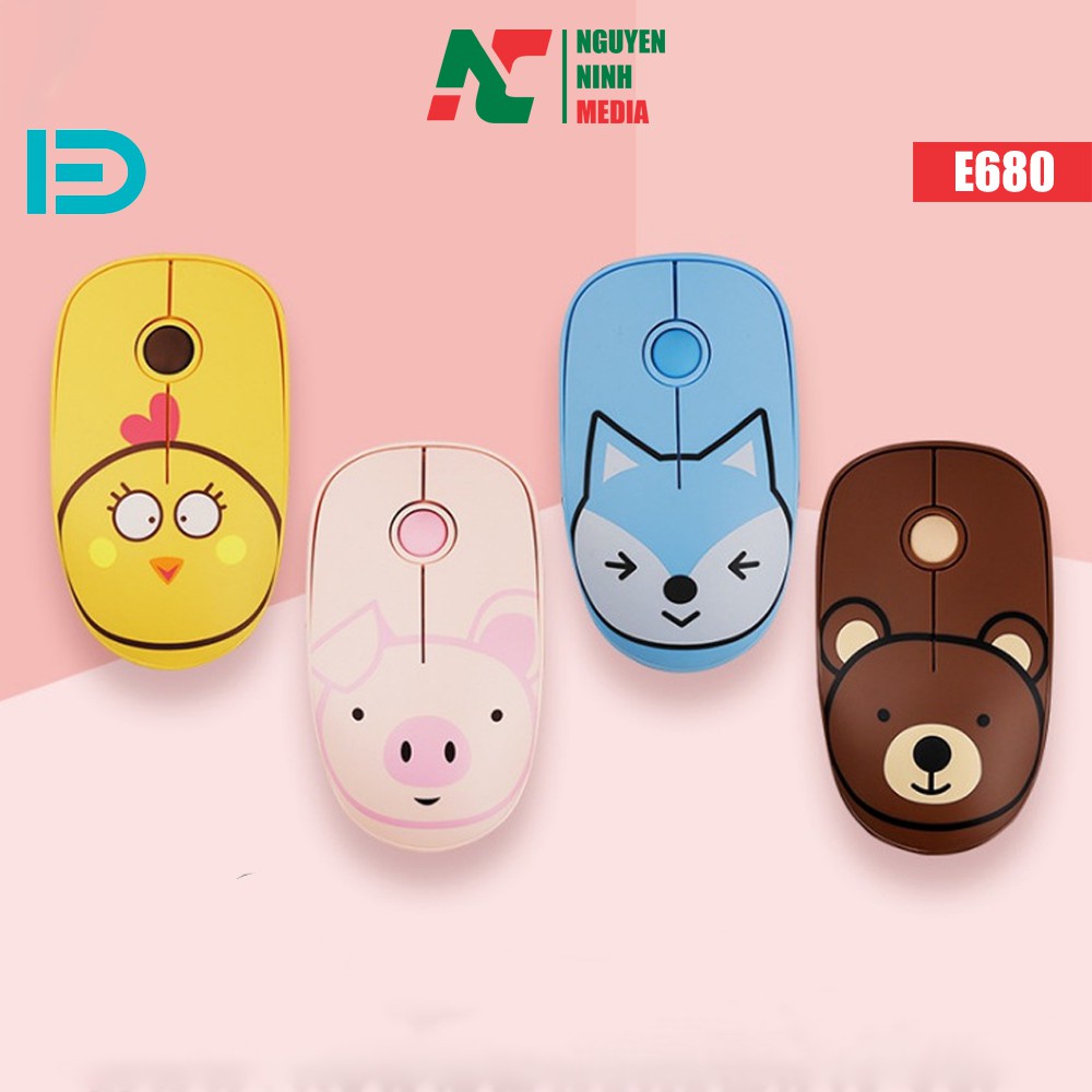 ▣ஐ(Không Ồn) Chuột không dây Forter E680 Họa Tiết Kute (Ko ồn + Ko Đèn) Tặng Kèm Bàn Di