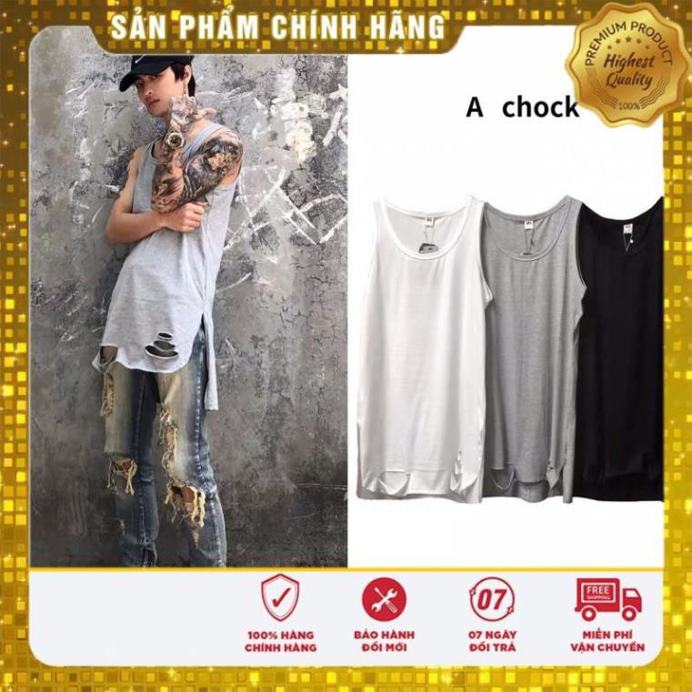 GIÁ GỐC áo ba lỗ nam form dài rộng rách và trơn nam xẻ tà vạt bầu thấp cao sole