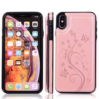 Ốp lưng nữ thời trang hoa da Thẻ giữ nắp lật cho iphone 7 8 plus