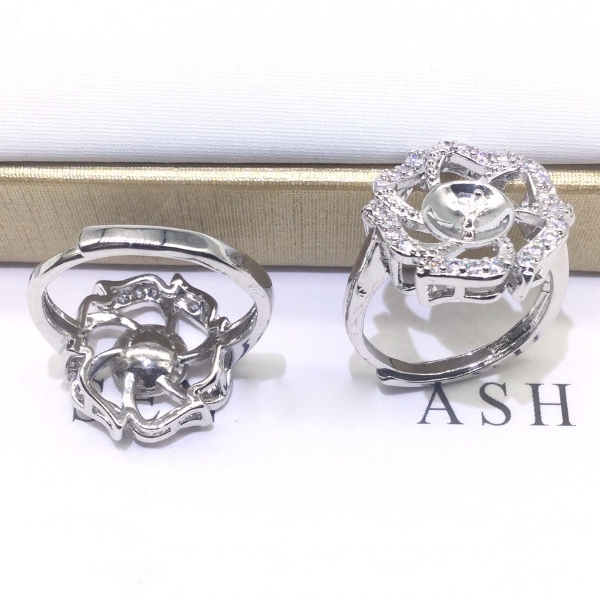 [N8B] Phụ kiện trang sức (DIY) - Khay nhẫn bạc trống vân trơn kiểu Hoa 6 cánh nạm đá làm nhẫn đính ngọc