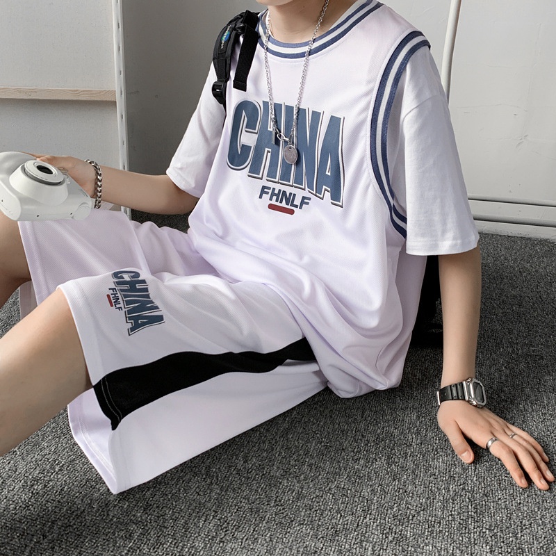 Set Đồ Thể Thao Bóng Rổ Tf1 Tay Lửng Giả Hai Mảnh Thời Trang Cho Nam
