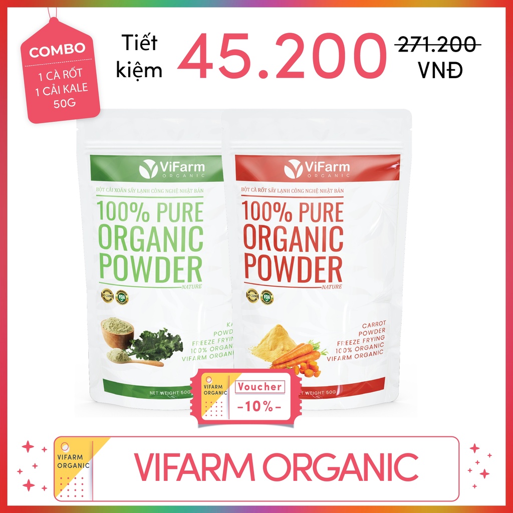 Bột Cà Rốt Nguyên Chất ViFarm 50gram Bổ Sung Vitamin A, Bột Cà Rốt Hữu Cơ Dinh Dưỡng Và Detox