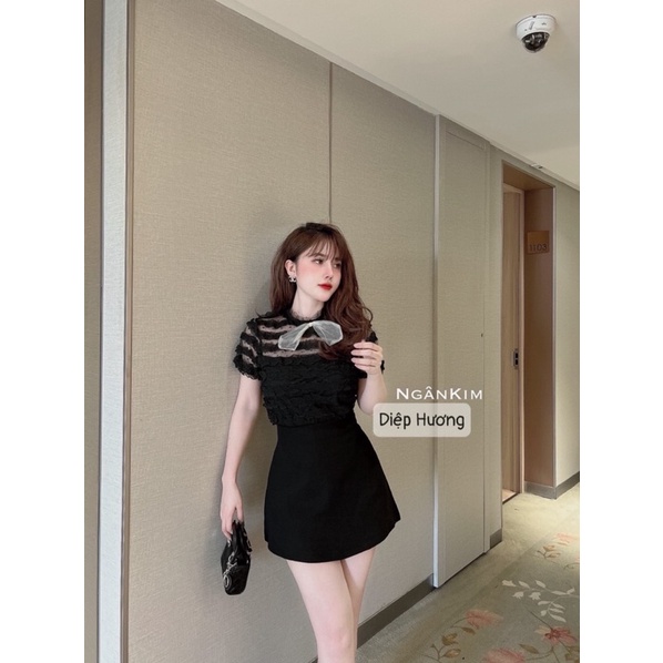 Set áo ren chân váy ôm