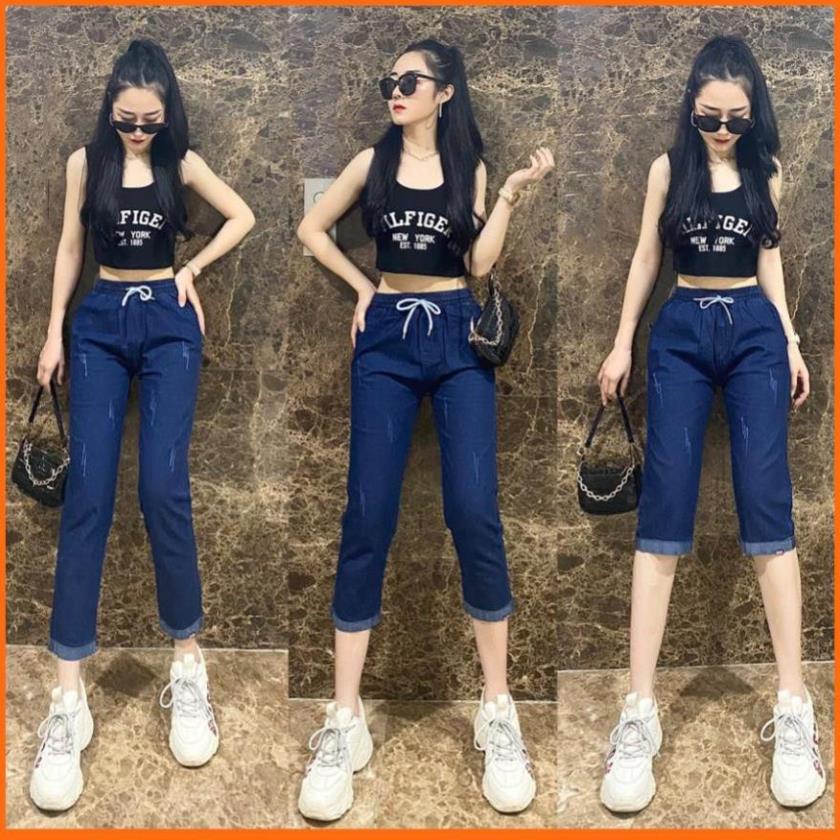 SALE SẴN Quần jean lửng nữ cạp chun dáng ngố và lỡ, quần bò nữ MADELA mẫu mới 2021 ! Xịn