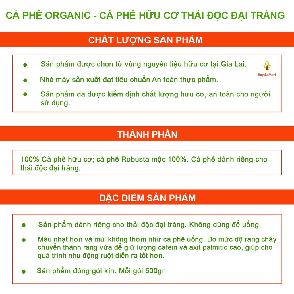 Cà phê hữu cơ thải độc đại tràng ; Cà phê 100% hữu cơ chuyên dùng thải độc đại tràng