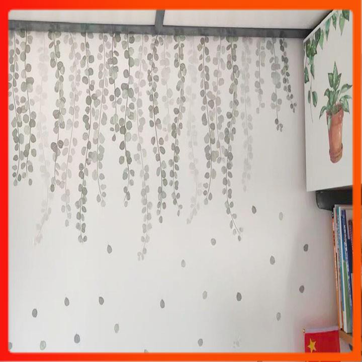 [HÀNG CAO CẤP] decal dán tường họa tiết tán lá rủ, Giấy dán tường phòng khách phòng ngủ có sẵn keo, chống thấm nước