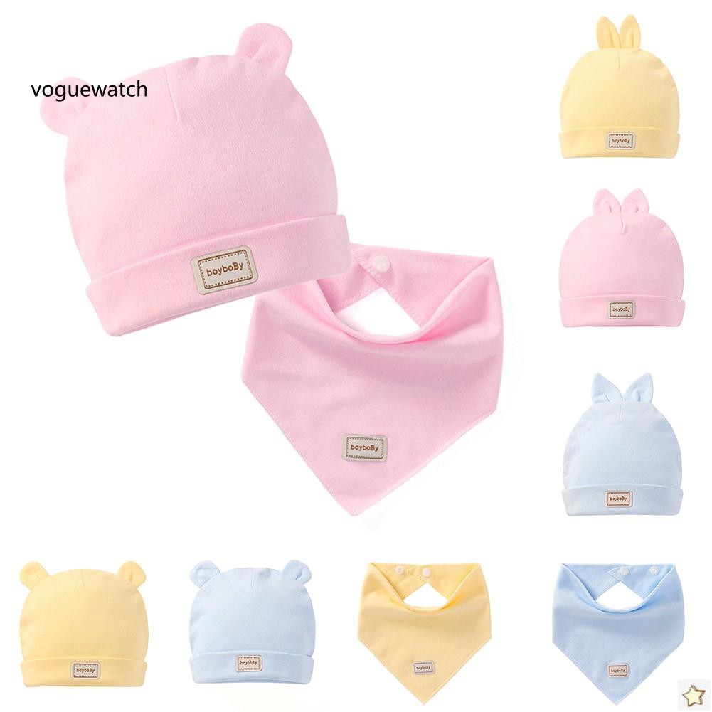 Set 2 Mũ Beanie Kèm Khăn Choàng Cổ Mềm Mại Hình Tam Giác Cho Bé Sơ Sinh