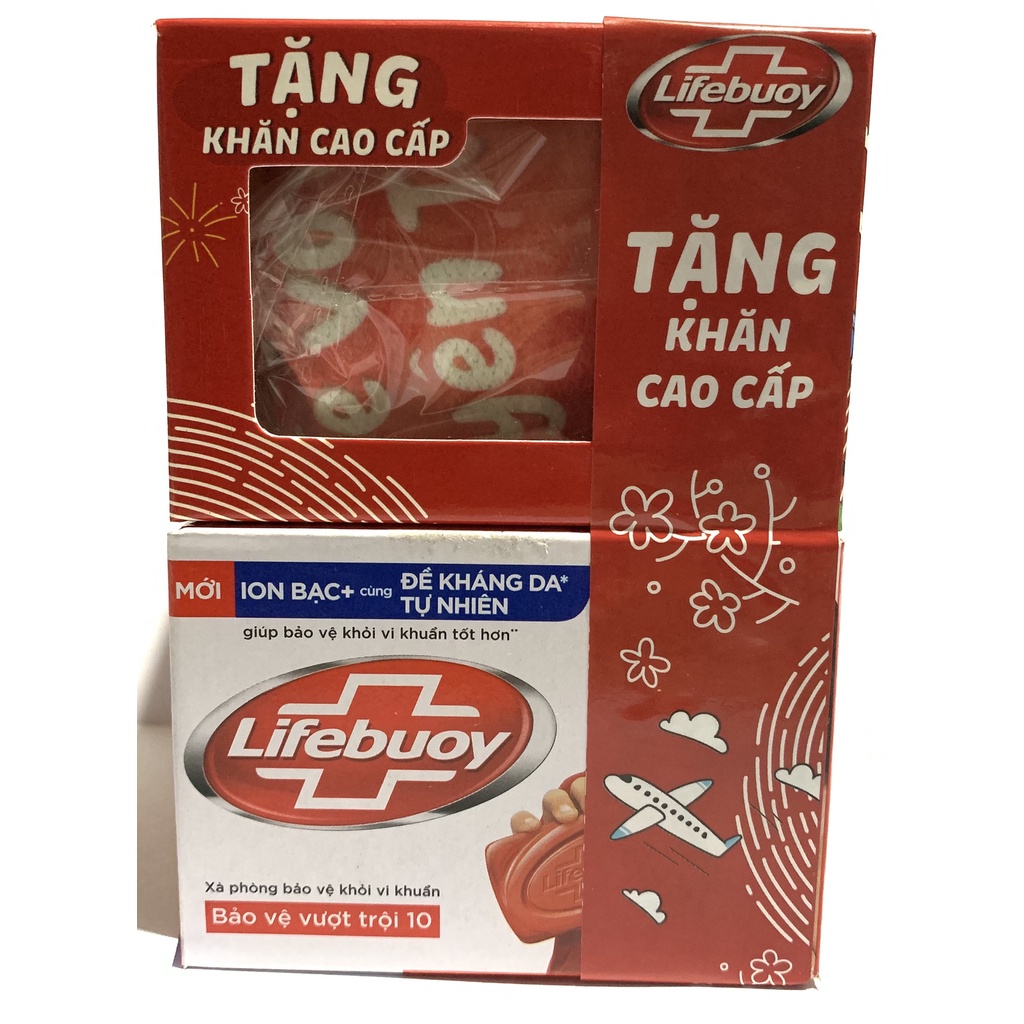 (TẶNG KHĂN CAO CẤP) COMBO 3 Xà Bông Cục Lifebuoy Bảo Vệ Vượt Trội 10 (Đỏ) 90gx3
