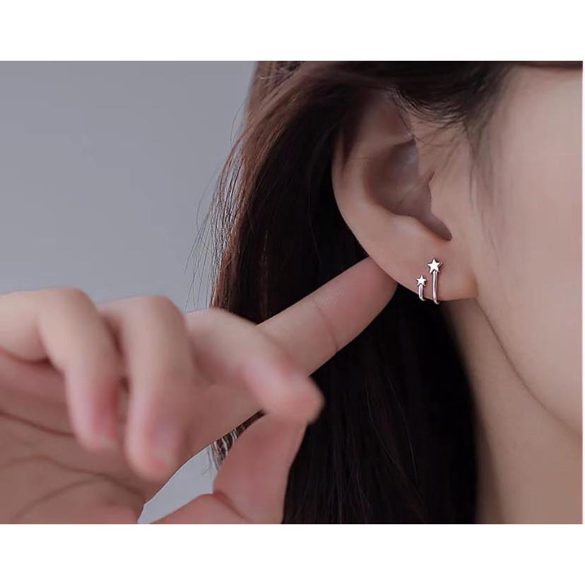 Bông tai nữ - bông sao đôi nữ bạc ta - Thanh bạc