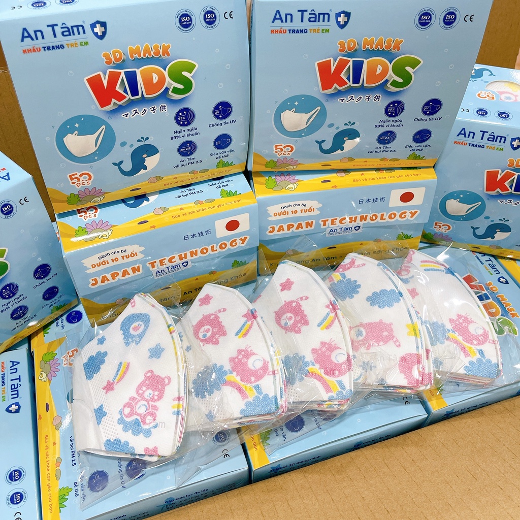 Khẩu trang 3D Yuki trẻ em hộp 50 cái cao cấp