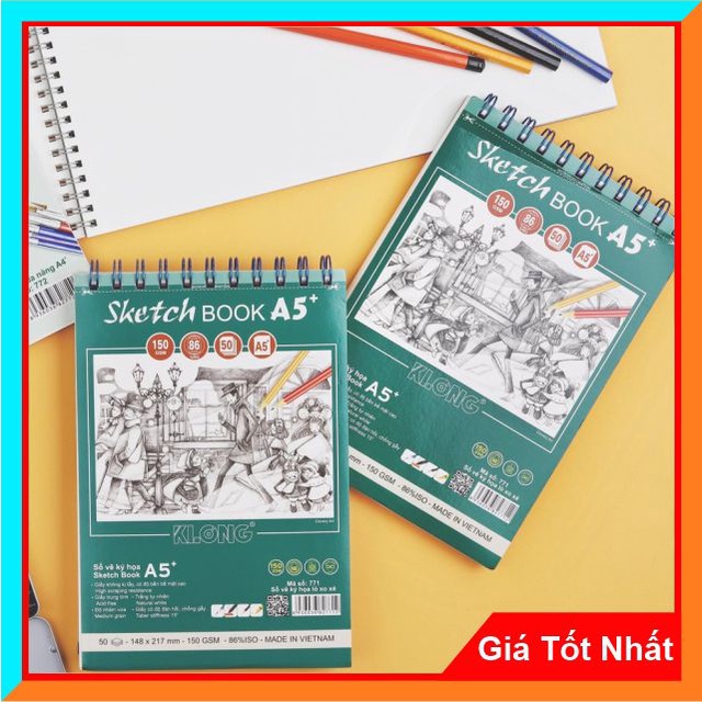 Sổ Lò Xo Kép Vẽ Ký Họa Sketch 50 Tờ A5 150GSM Klong 771