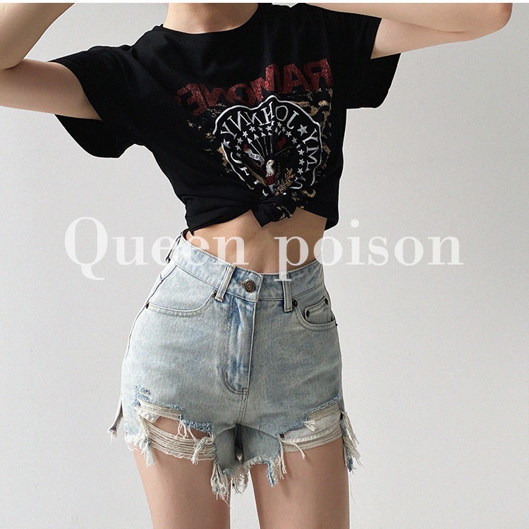 Quần short denim lưng cao thiết kế mới thời trang mùa hè cho nữ 2021