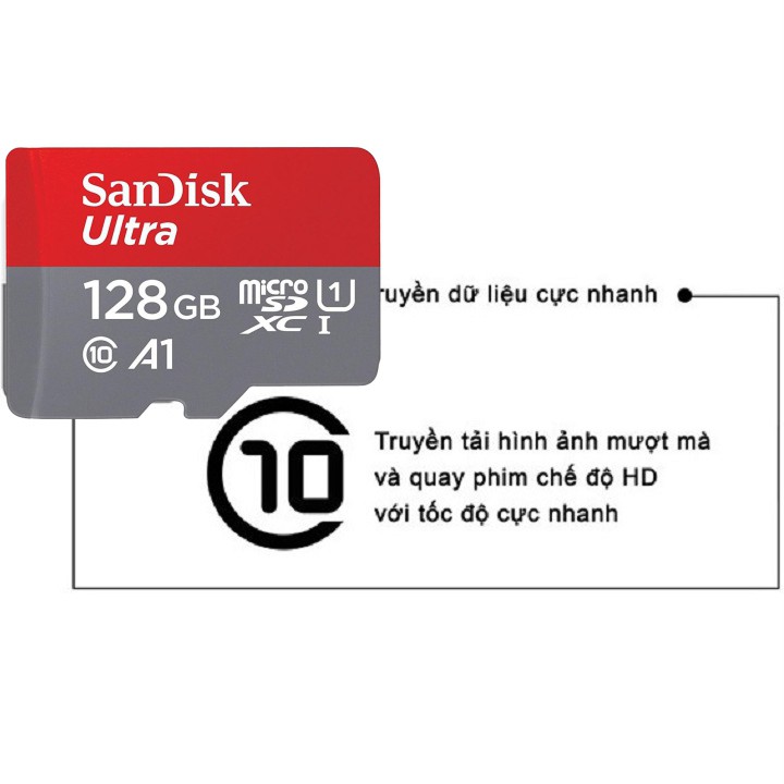 Thẻ nhớ SanDisk 128GB – SanDisk Ultra MicroSD – CHÍNH HÃNG – Bảo hành 5 năm – Kèm Adapter