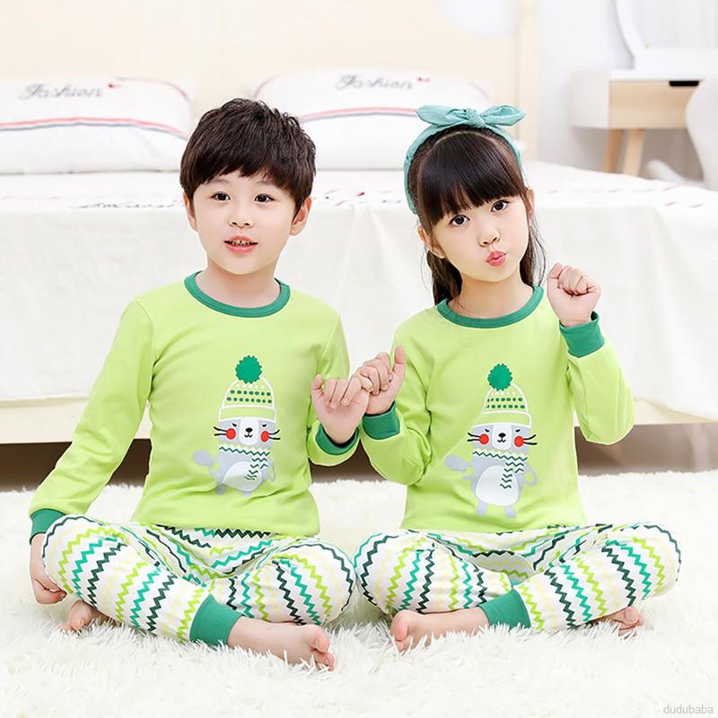 Set áo thun tay dài + Quần mặc nhà cho bé trai và bé gái 2-10 tuổi