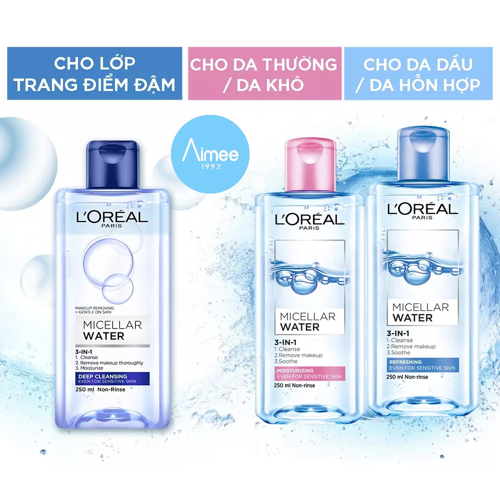 Nước tẩy trang L'OREAL Micellar Water 3 trong 1 làm sạch sâu cho mọi loại da - 400ml