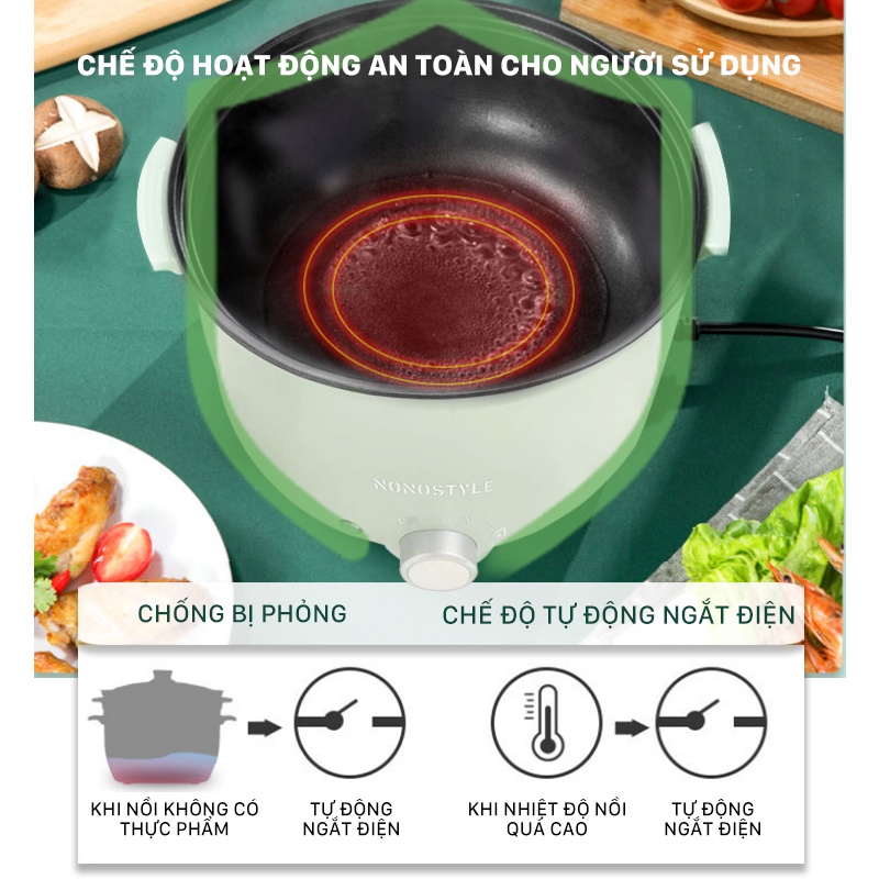 Nồi điện đa năng Nonostyle 3L,5L - Nấu cơm, chiên xào, nấu lẩu, hấp, luộc - Nồi chống dính, vỏ cách nhiệt - BH 12 tháng