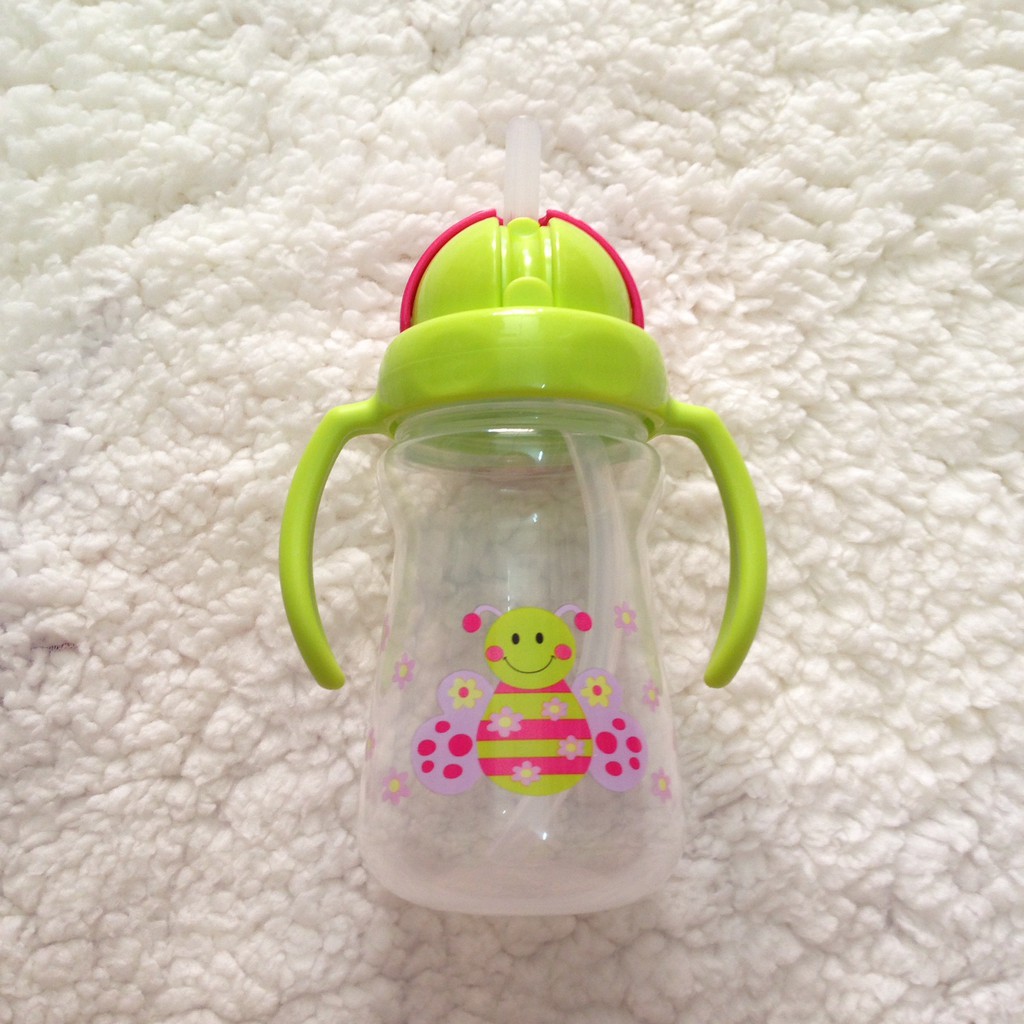Bình tập uống nước cho bé Upass 150ml nắp bật có hai tay cầm với ống hút mềm UP0080N ( Tặng kèm cọ rửa ống hút )