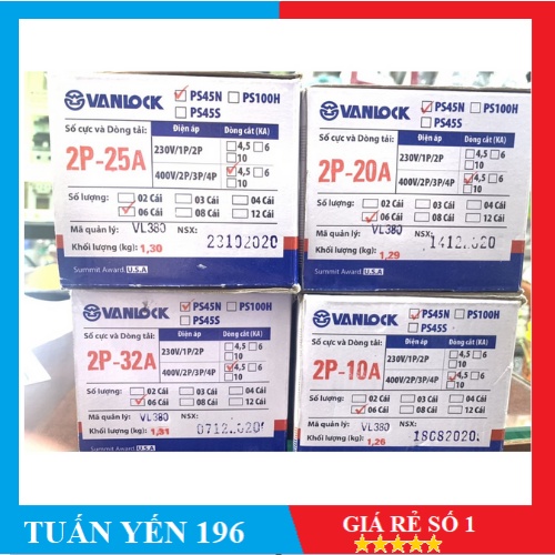 Cầu Dao Tự Động,CB 2P, MCB Sino Vanlock - 10A-20A-25A-32A