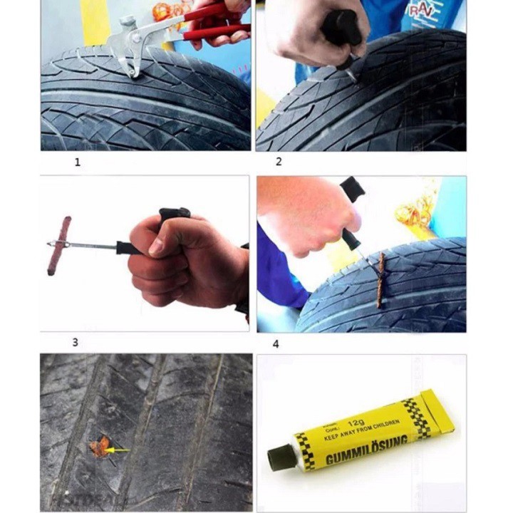 Bộ dụng cụ vá xe không ruột - Sửa lốp xe siêu nhanh gọn
