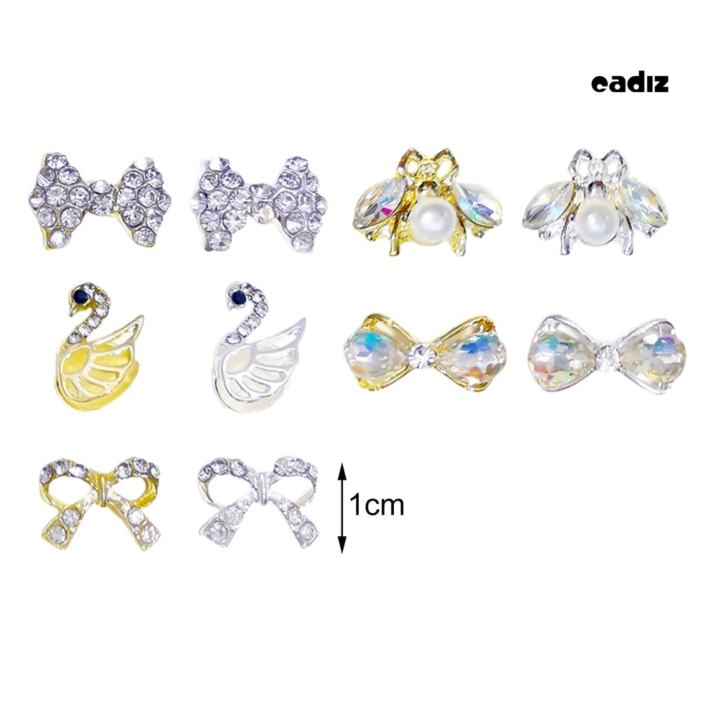 Bộ 10 Phụ Kiện Đính Đá Trang Trí Móng Tay Hình Nơ Bằng Hợp Kim Dễ Sử Dụng