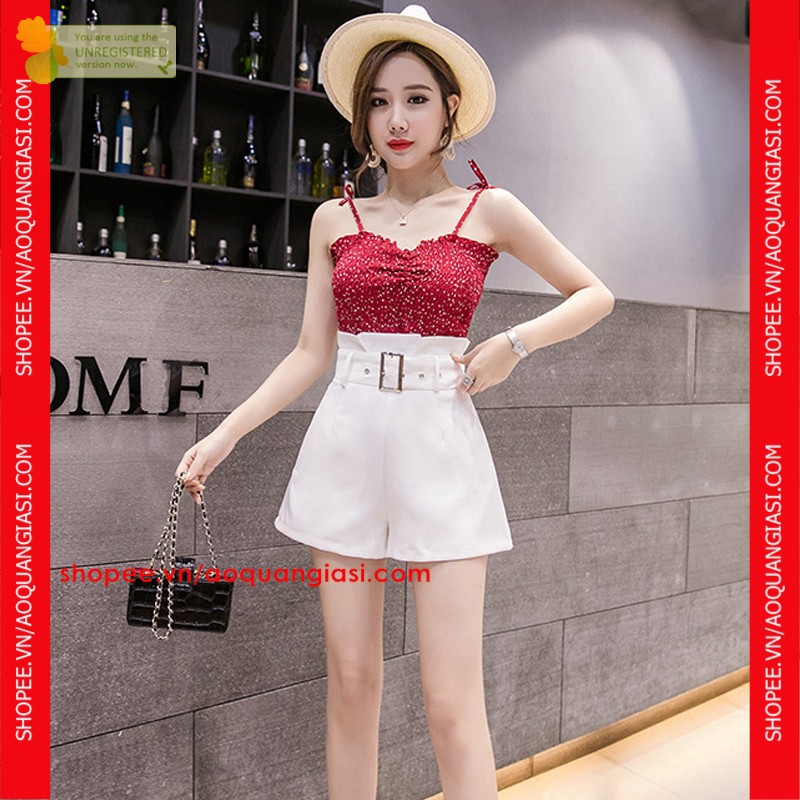 Quần Sooc Nữ Mix Khoen Vuông mt976 màu đen, trắng, size S, M, L aoquangiasi.com