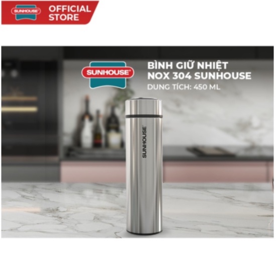 Bình giữ nhiệt Inox 304 2 lớp cao cấp Sunhouse 450ml KS-TU450I, giữ nóng/lạnh 6h, an toàn sức khỏe