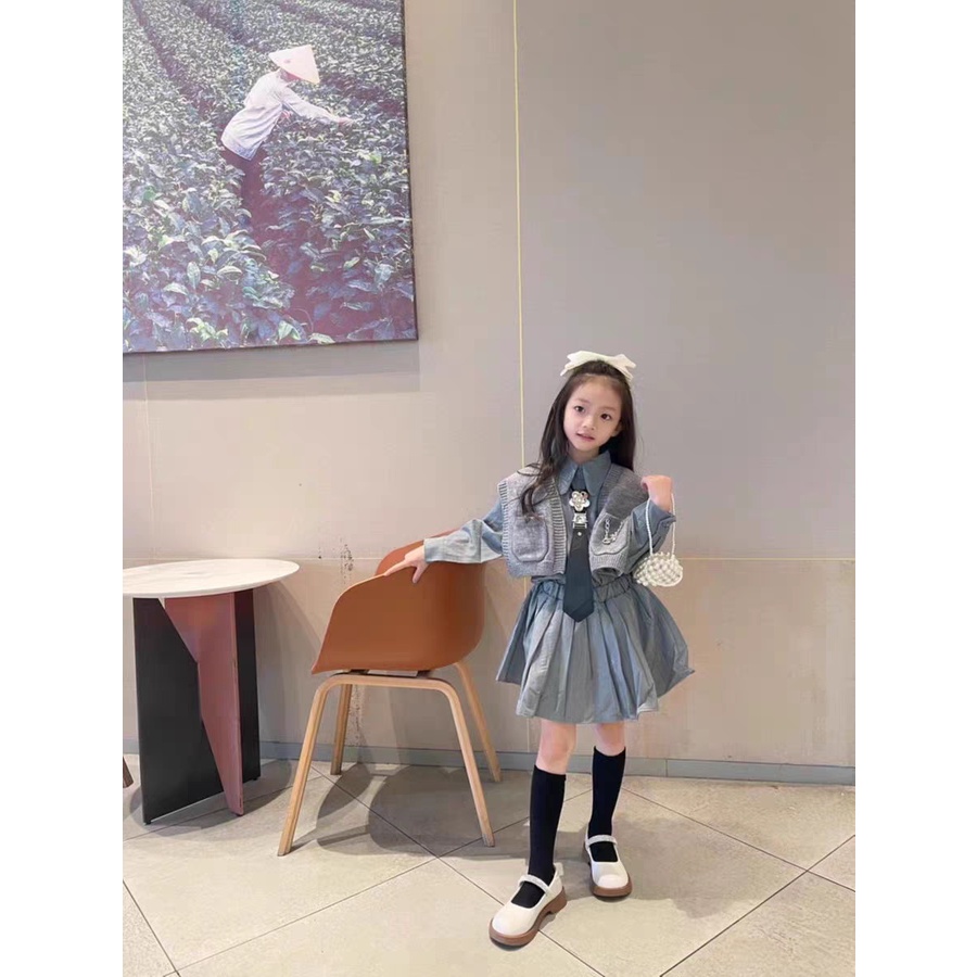 Giày búp bê bé gái, Giày cho bé gái phong cách vintage chất da mềm mịn đế êm mềm phối quai dán đính đá YNK86