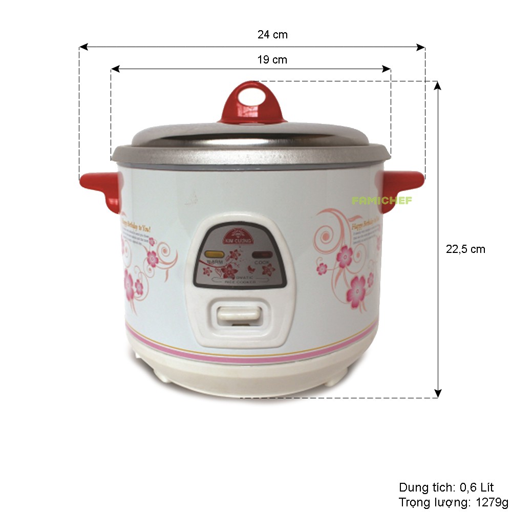 Nồi cơm điện nắp rời Kim Cương KC001 0.6 lít | BigBuy360 - bigbuy360.vn