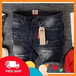 Quần short jean nam phối sướt cao cấp