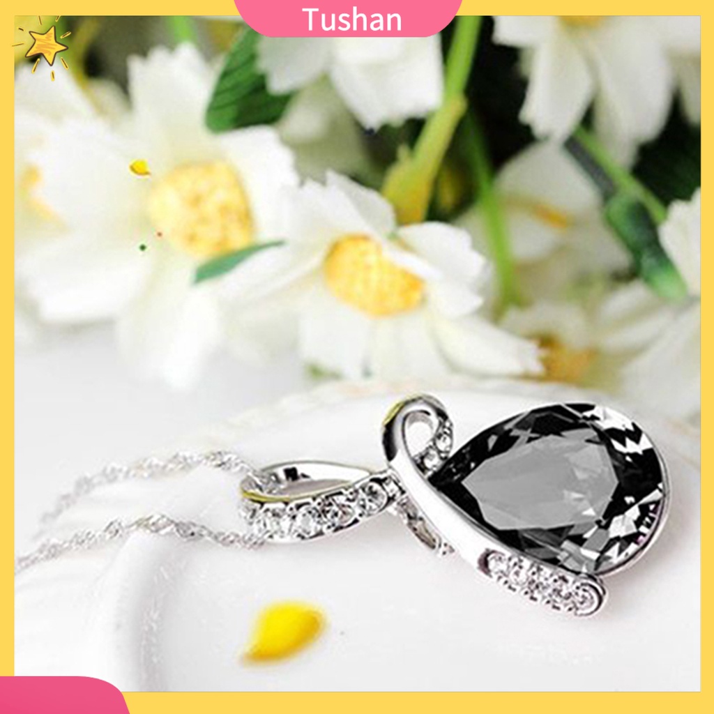 TUSH_Women Fashion Heart Teardrop Rhinestone Pendant Necklace Jewelry Charm Gift