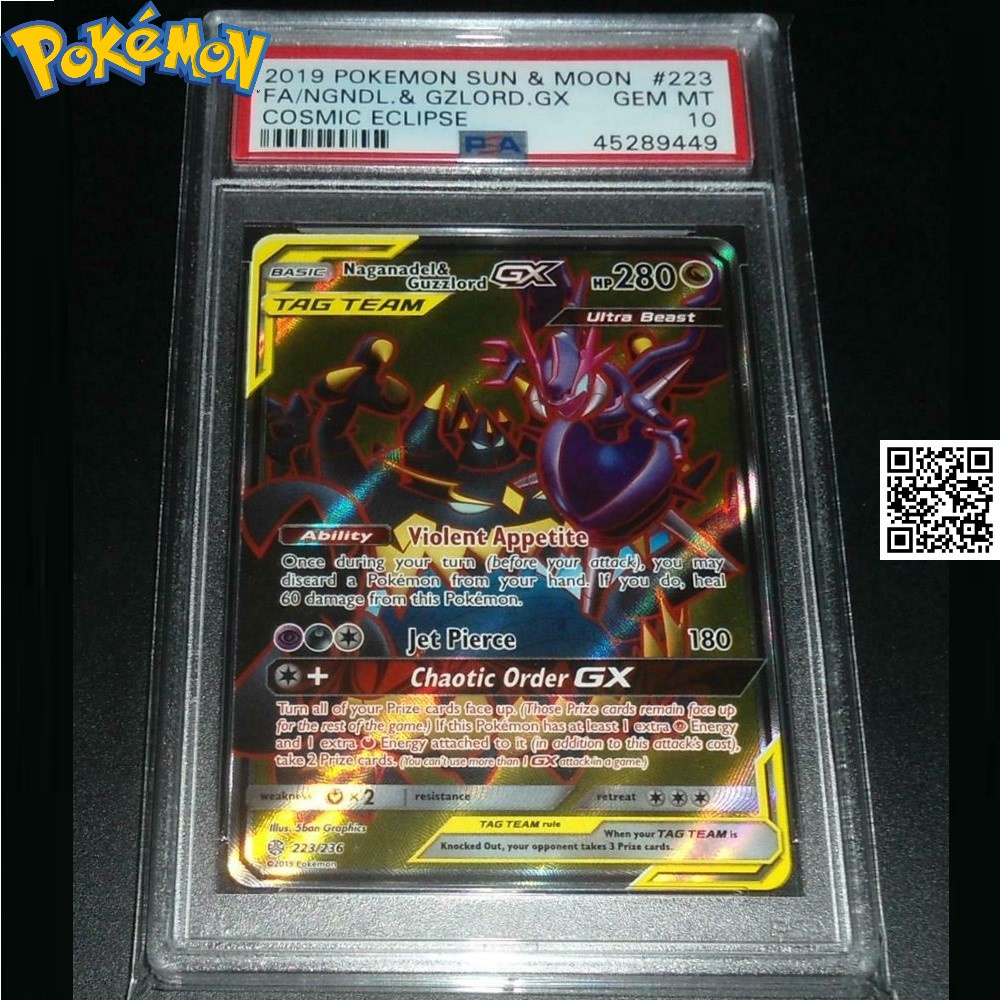 Trading card pokemon Naganadel & Guzzlord GX Tag Team phản quang TẶNG Sleeves bọc bài 1459 D2 223-236