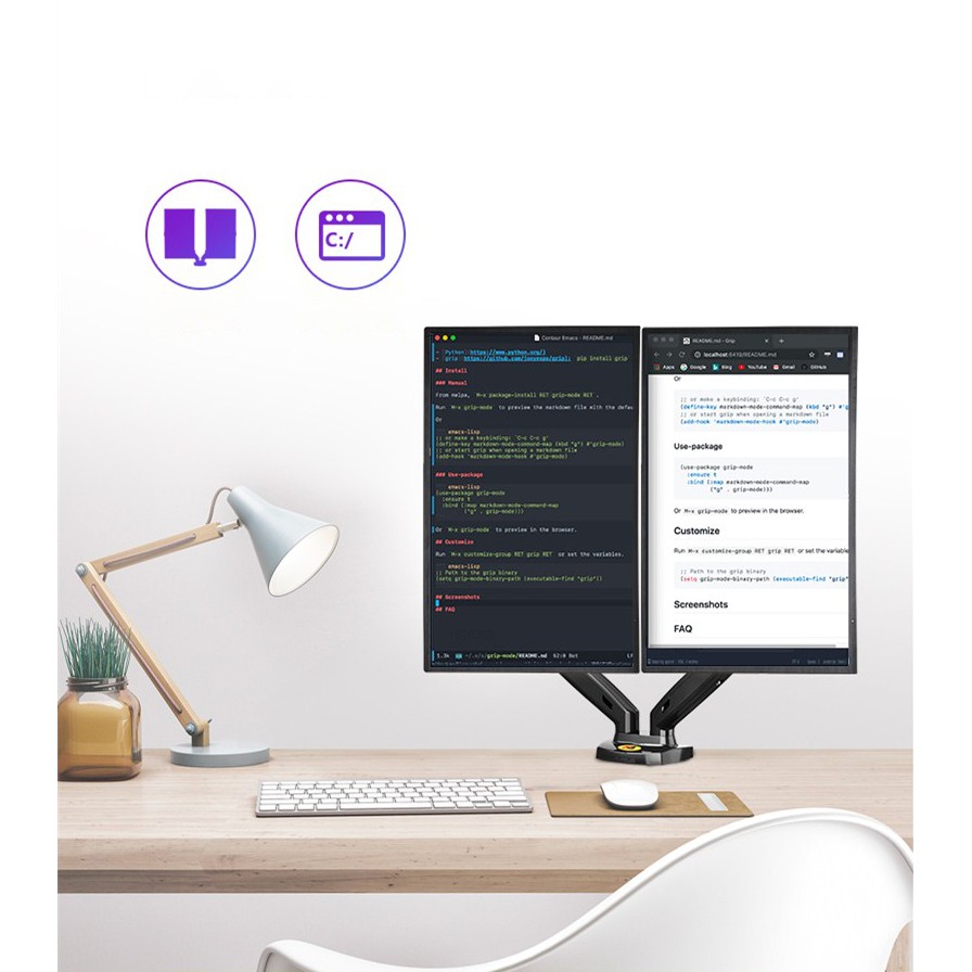 Giá Treo 2 Màn Hình Kép North Bayou NB-F160 17-27 inch CHÍNH HÃNG - Giá đỡ 2 màn hình -Tải trọng 9kg mỗi bên- Xoay 360°