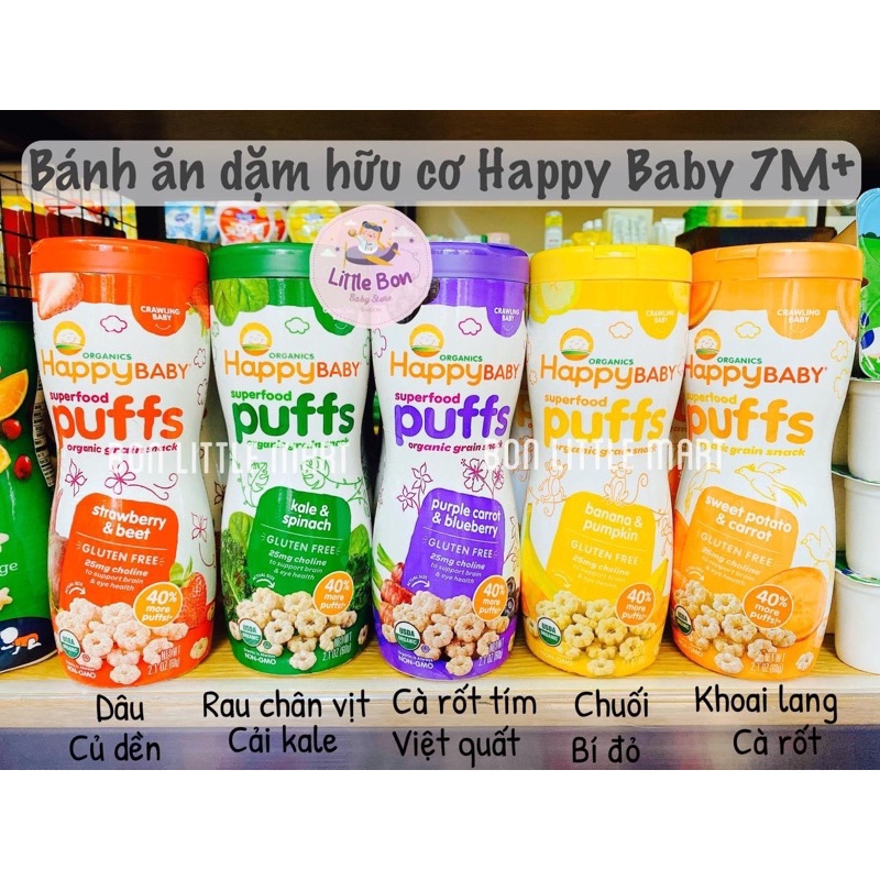 Bánh ăn dặm hữu cơ Happy Baby Organic Puffs 7M+ 60gr_Air 100%_Date 2022