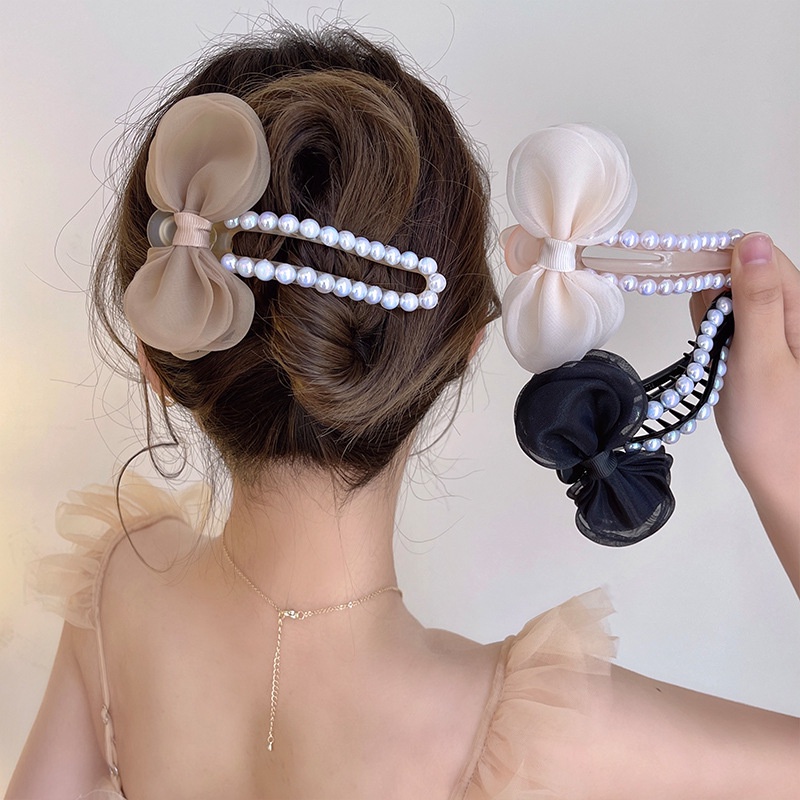 Kẹp Tóc Đính Nơ Và Ngọc Trai Xinh Xắn Dành Cho Nữ